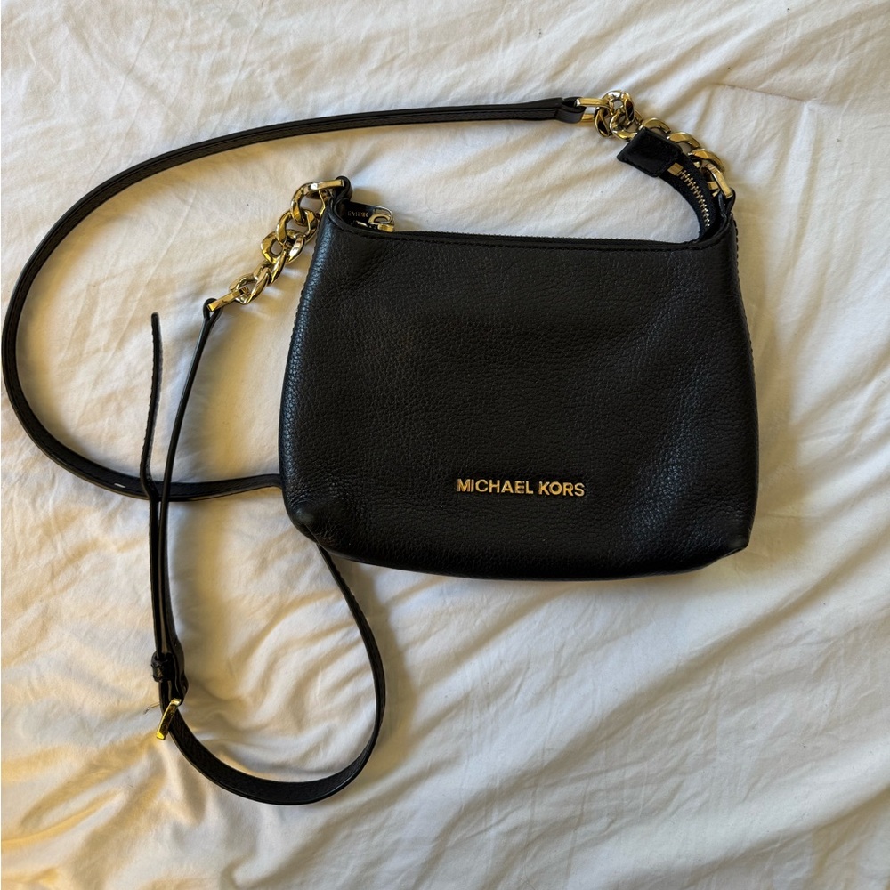 Michael Kors Black Crossbody Bag with Gold Accents